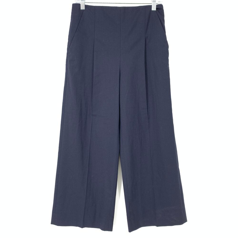 Chalayan Women's US Sz S Seamless Pleated Side Zip Wide Leg Dress Pant Navy Blue